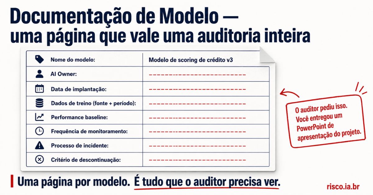 Model card com 7 de 8 campos vazios — documentação de modelo de IA ausente, auditoria impossível | risco.ia.br
