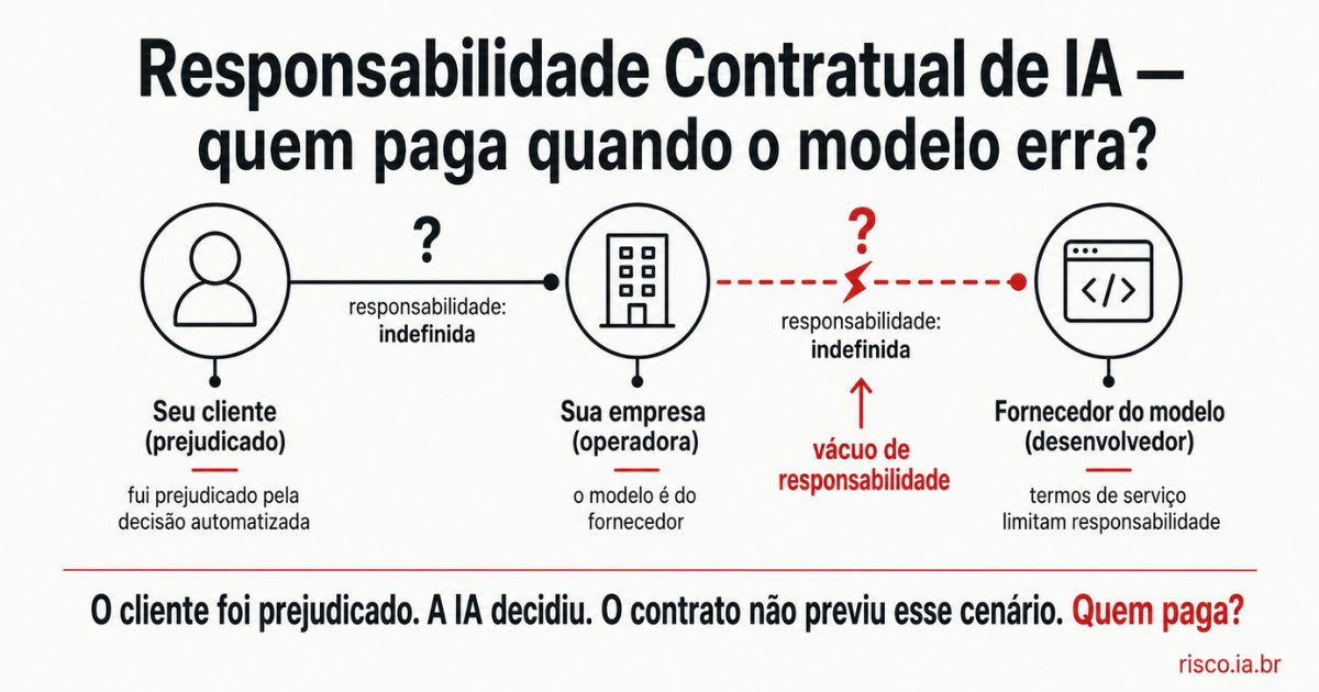 Cadeia de responsabilidade contratual em IA — vácuo entre cliente prejudicado, empresa operadora e fornecedor do modelo | risco.ia.br